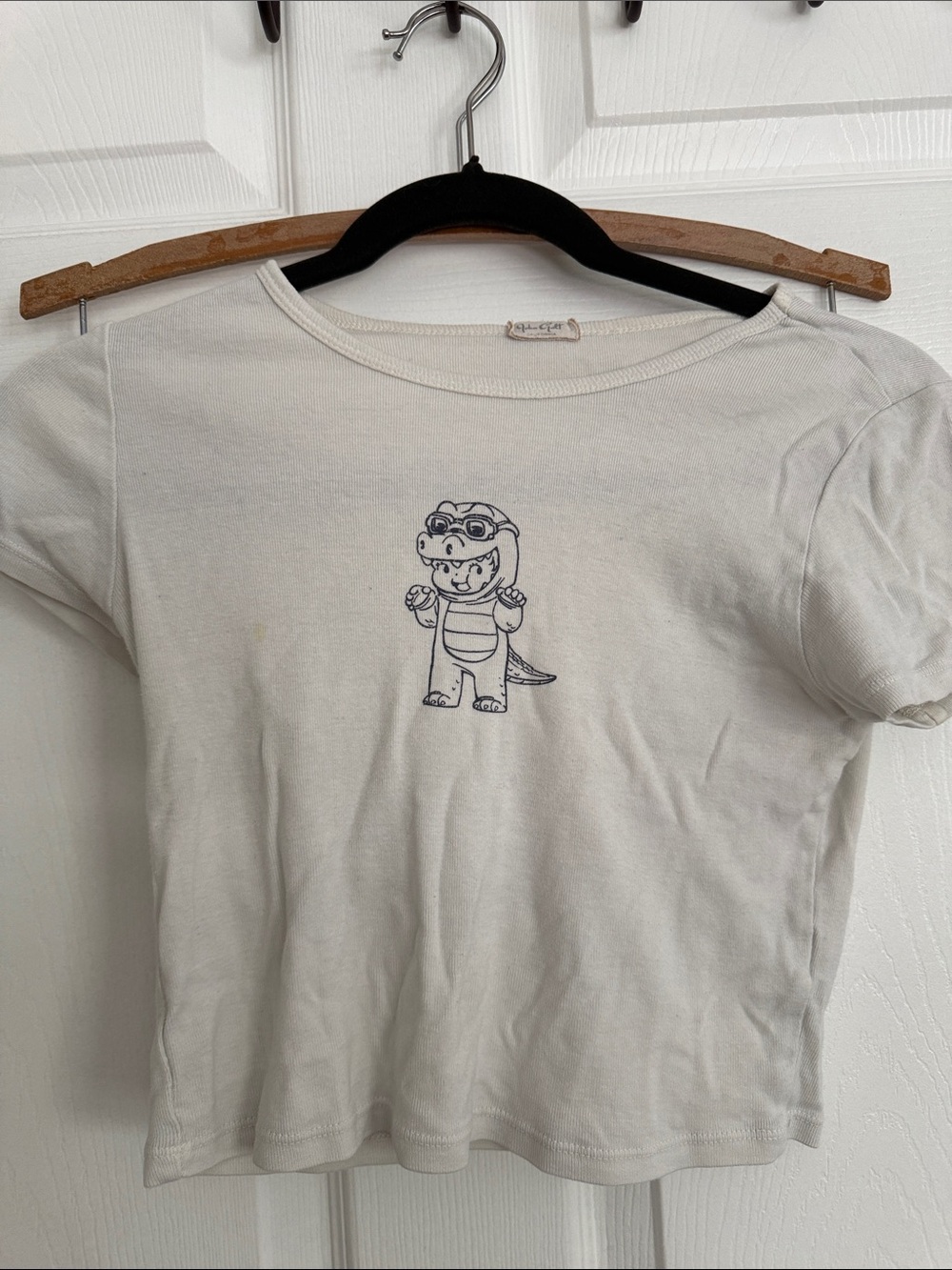 Brandy Melville cream ribbed neckline top with stitched label